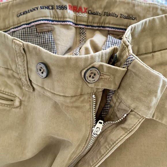 BRAX Pants Mens 33-32 KHAKI Brown Fabio Chino Straight Feel Good Covered - Picture 6 of 7